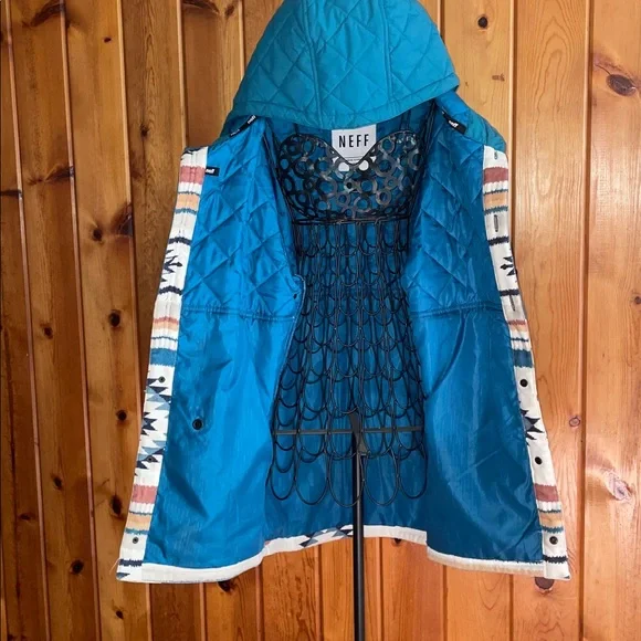 Neff Teal and White Patterned Jacket bloom men’s large jacket with ski mask